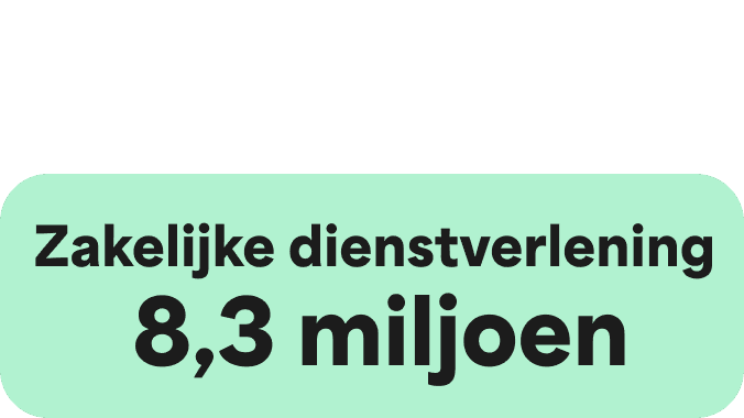A Green icon showcasing a large Green circle and two smaller ones on the right hand side. The words Business services 8.3 Million are written in the centre.